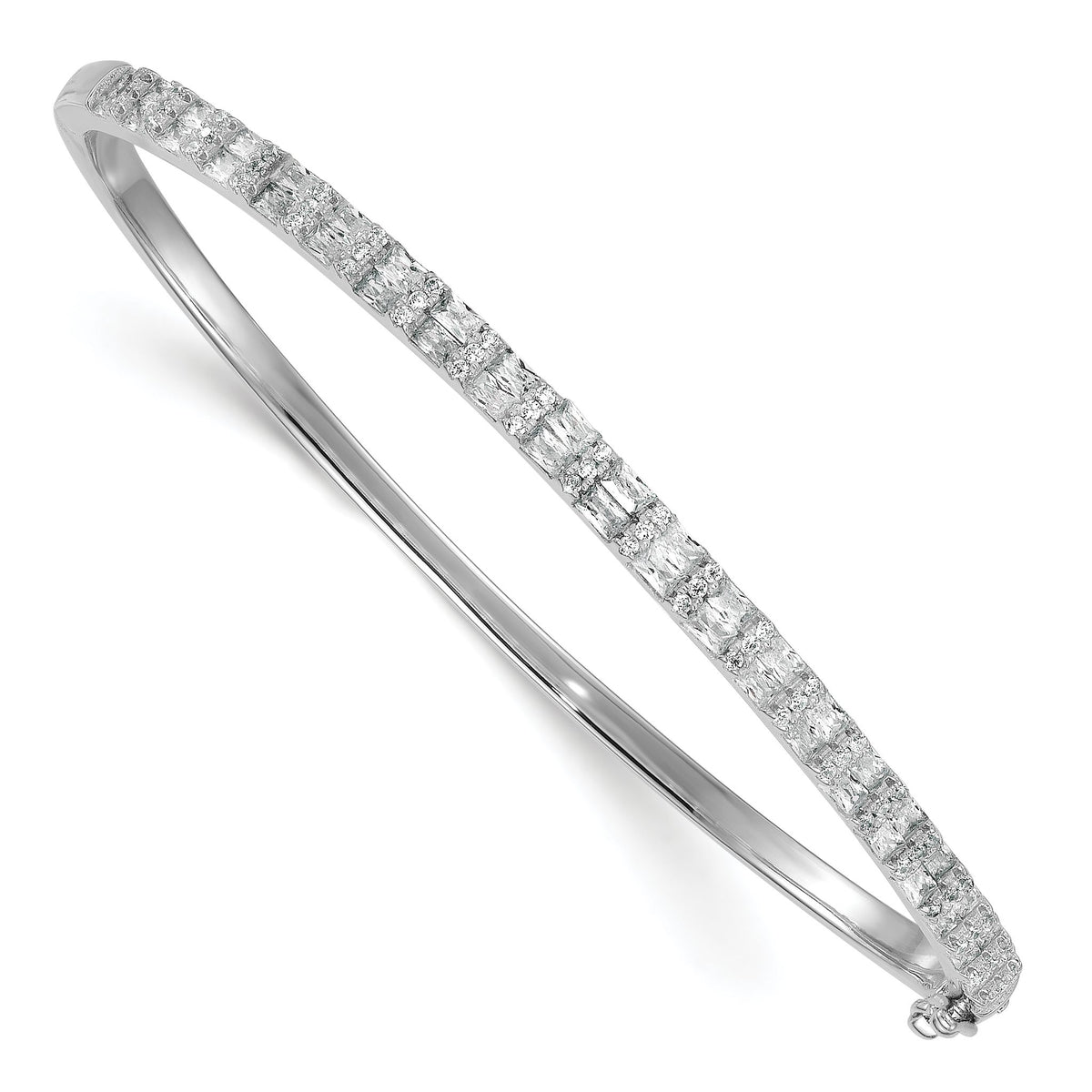 Round and Emerald-Shape Cubic Zirconia Fancy Bangle Bracelet in Sterling Silver - Sophia Jewelers Main image