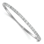 Sterling Silver Rhodium-plated Polished Round and Emerald-shape CZ Fancy Hinged Bangle