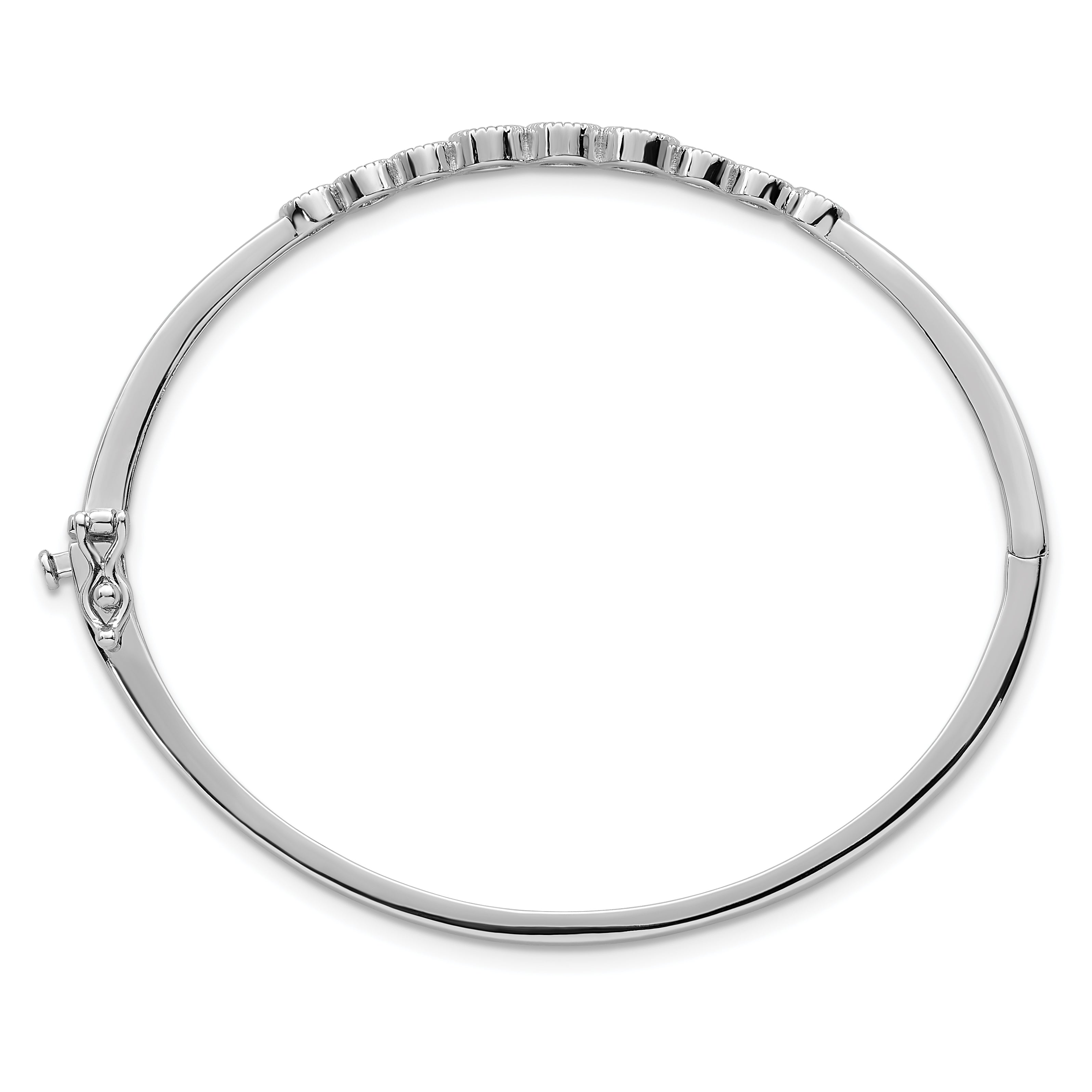 Sterling Silver Rhodium-plated Polished and Textured Bezel-set Graduated CZ Hinged Bangle Secondary image