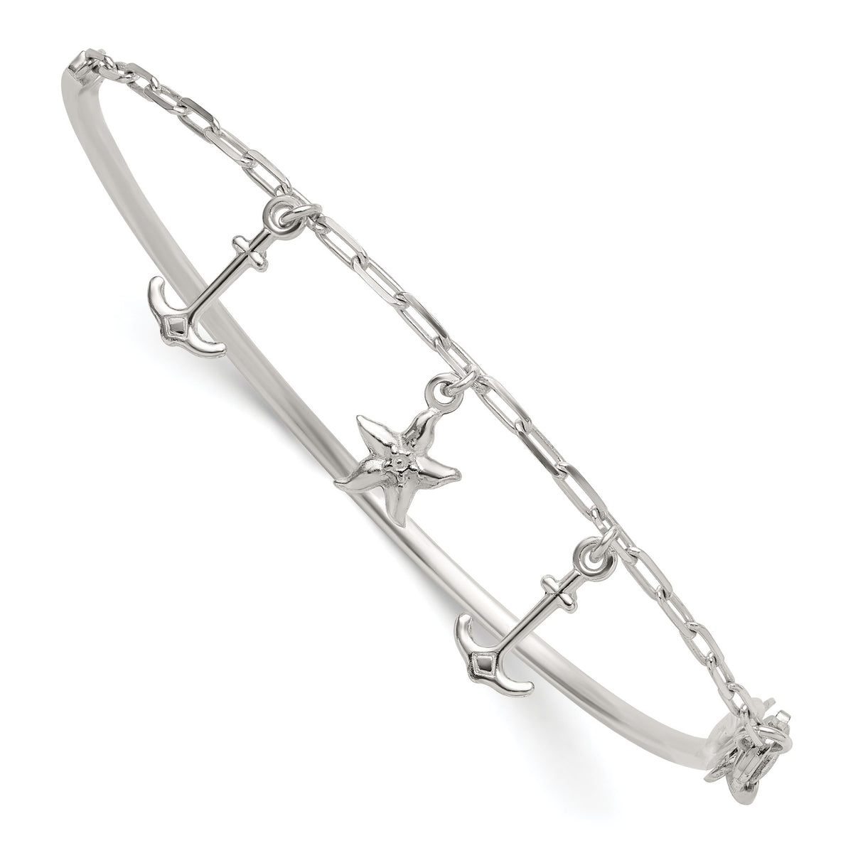 Anchor and Starfish Charms Half-Bangle Bracelet in Sterling Silver - Sophia Jewelers Main image