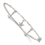 Sterling Silver Polished Anchor and Starfish Charms Half Bangle Bracelet
