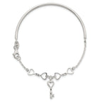 Sterling Silver Polished Open Hearts and Key Charms Half Bangle Bracelet