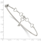 Sterling Silver Polished Open Hearts and Key Charms Half Bangle Bracelet