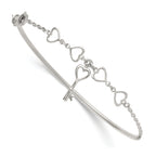 Sterling Silver Polished Open Hearts and Key Charms Half Bangle Bracelet