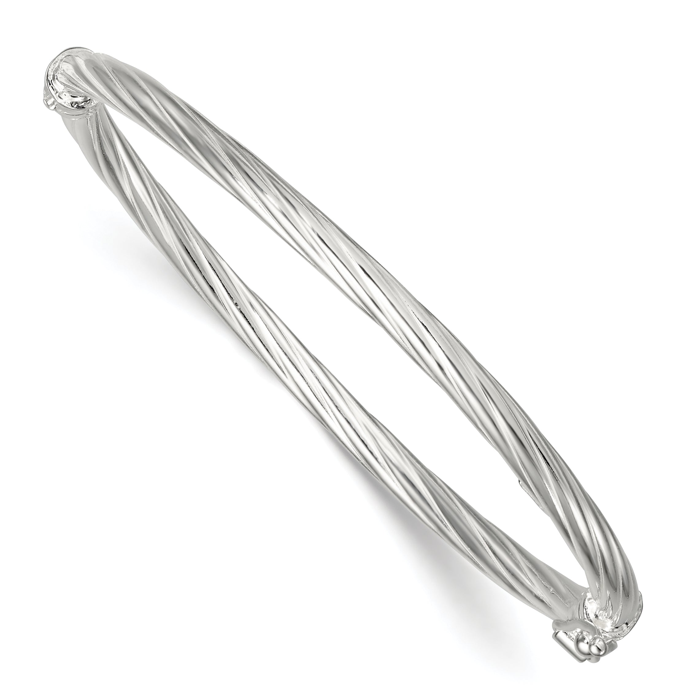 Sterling Silver Polished Twisted and Textured 3.00mm Hinged Baby Bangle Main image