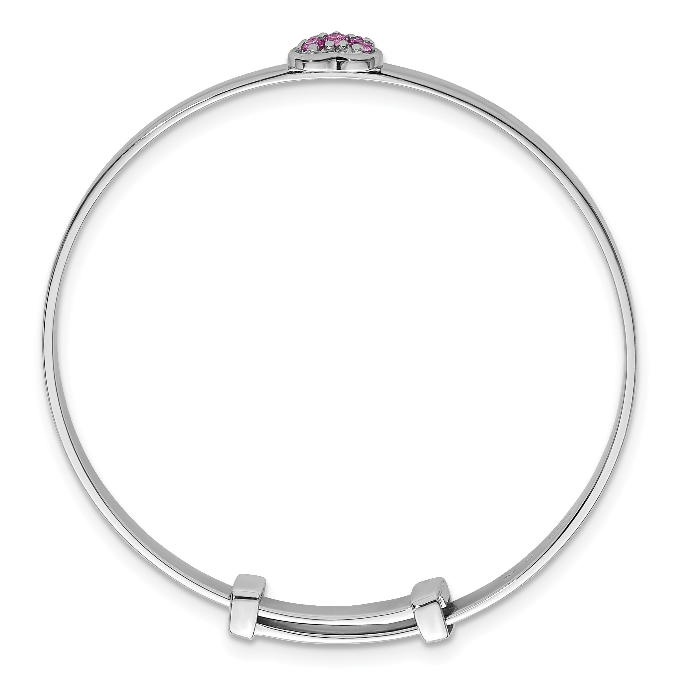Sterling Silver Rhodium-plated Polished Pink CZ Heart Childrens Expandable Bangle Secondary image