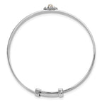 Sterling Silver Rhodium-plated Polished Green, Pink, Blue and Purple CZ and Freshwater Cultured Pearl Flower Childrens Expandable Bangle