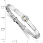 Sterling Silver Rhodium-plated Polished Green, Pink, Blue and Purple CZ and Freshwater Cultured Pearl Flower Childrens Expandable Bangle