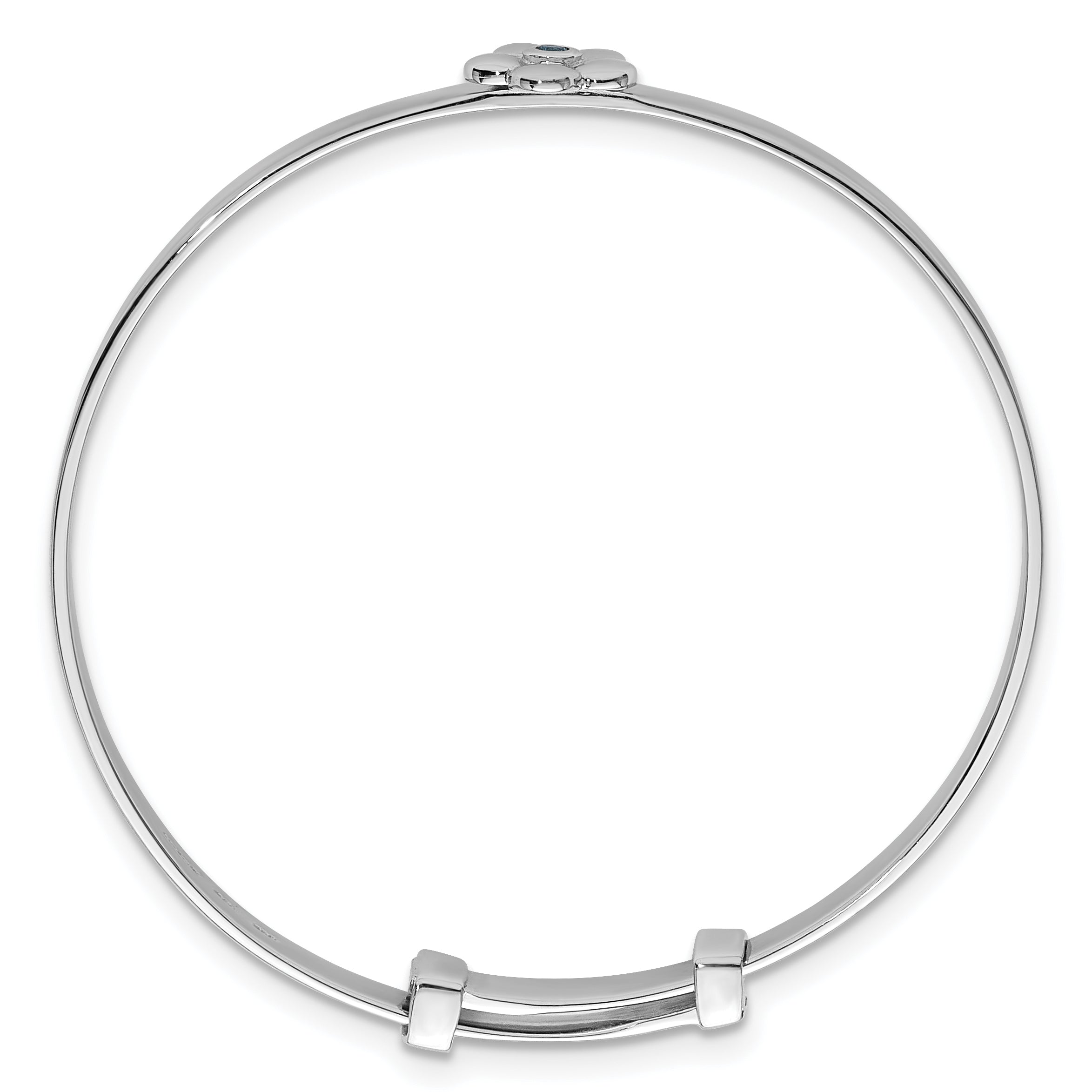 Sterling Silver Rhodium-plated Polished Blue CZ Flower Childrens Expandable Bangle Secondary image