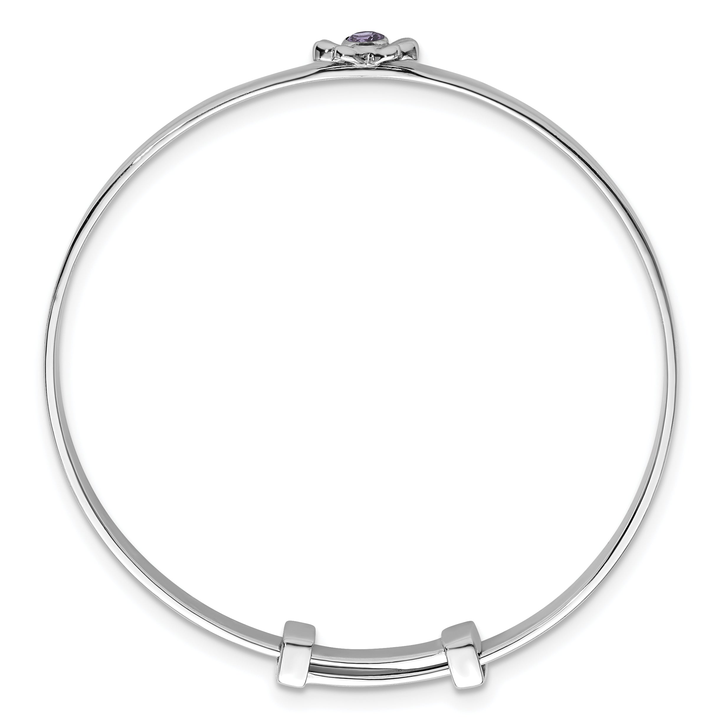 Sterling Silver Rhodium-plated Polished Pink And Purple CZ Butterfly Childrens Expandable Bangle Secondary image