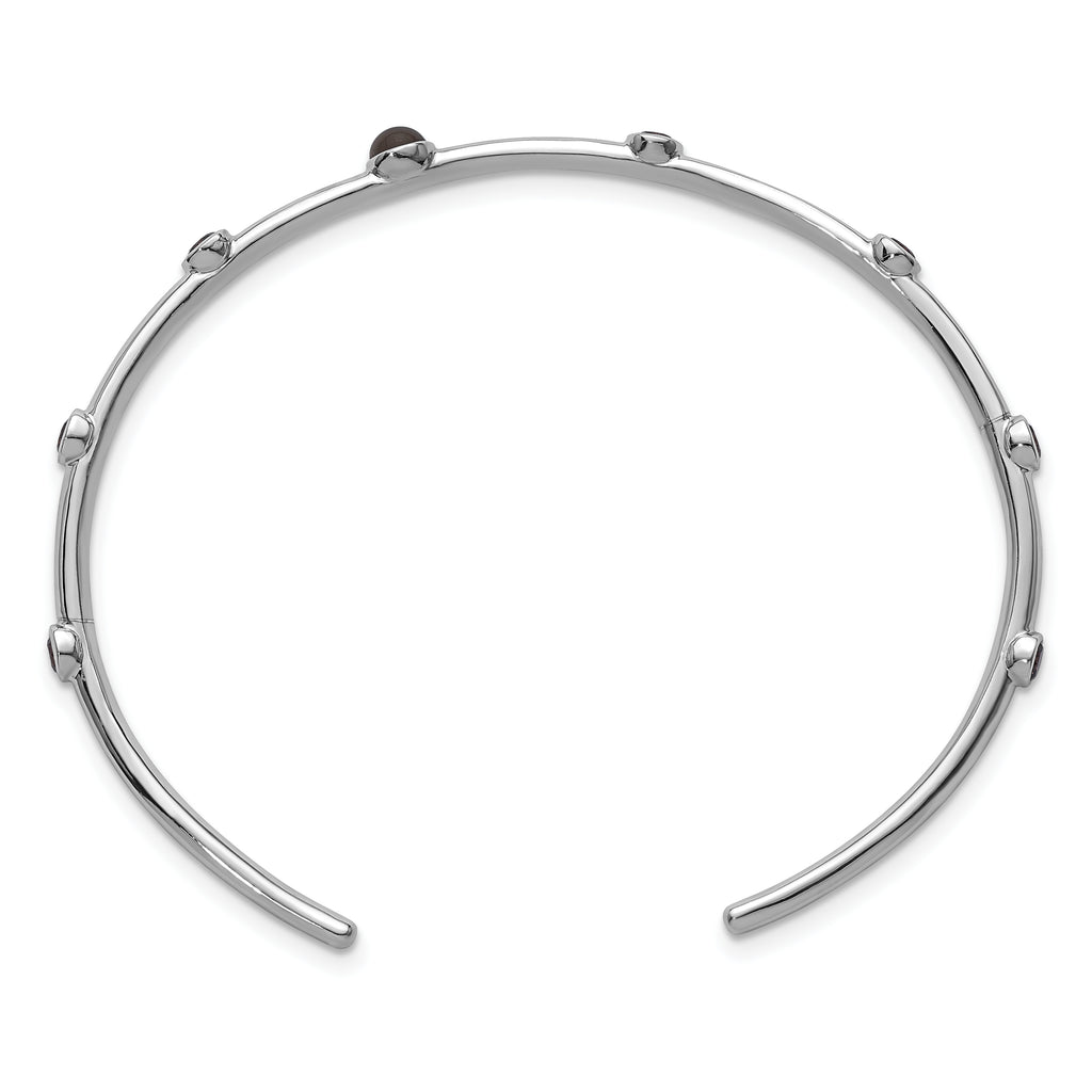 Sterling Silver Rhodium-plated Polished Brown CZ and Smokey Quartz Cuff Bangle