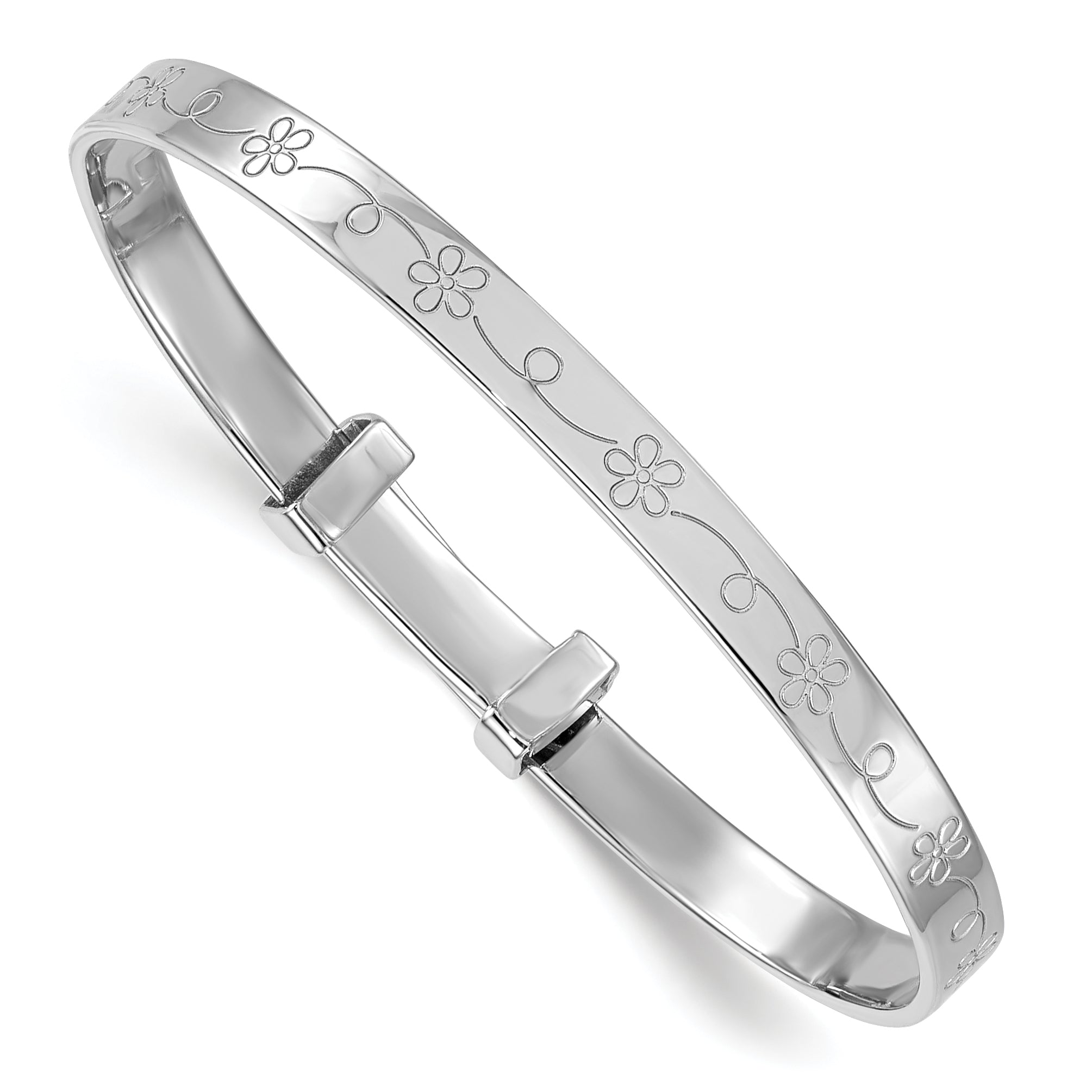 Sterling Silver Rhodium-plated Polished Etched Floral Pattern Childrens Expandable Bangle Main image