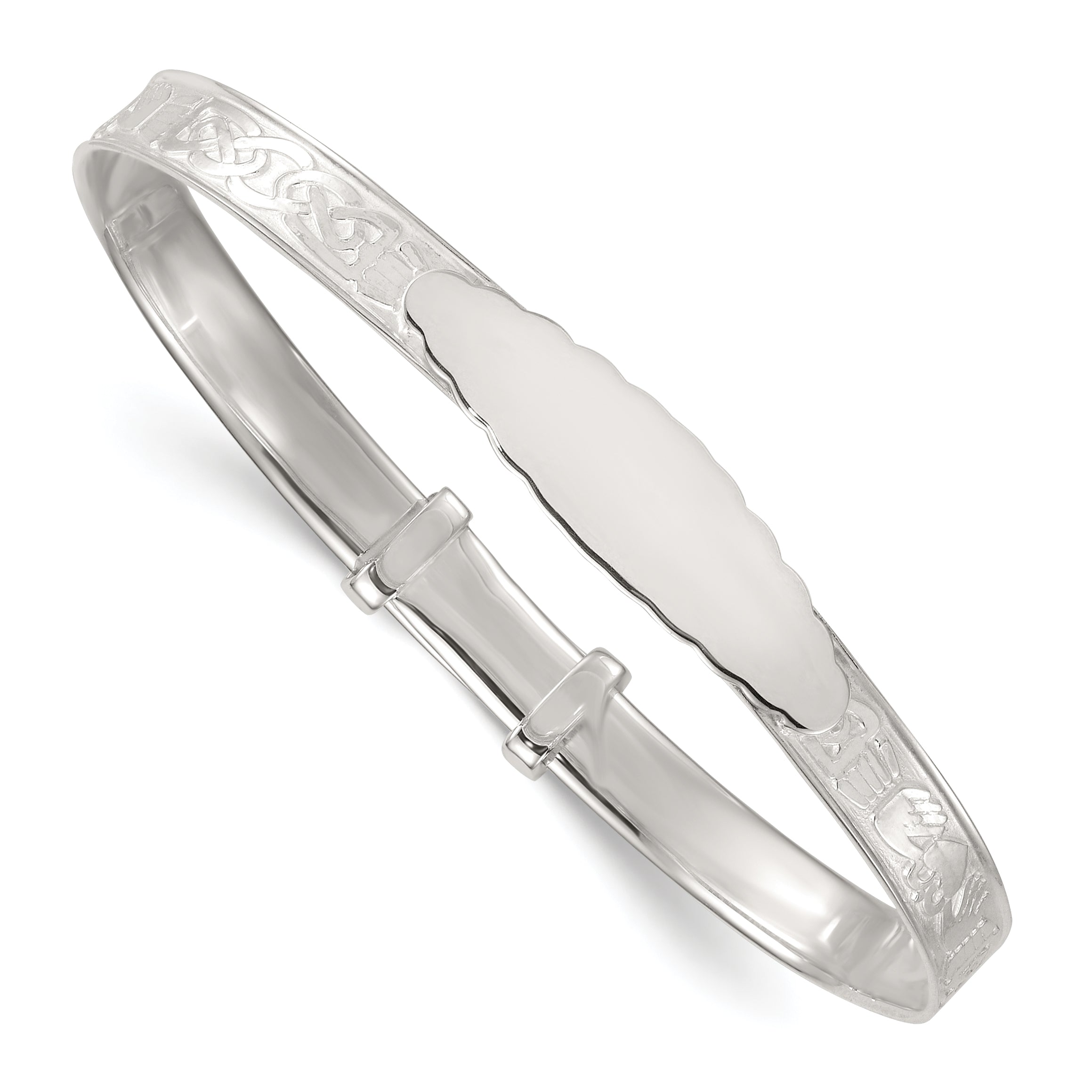 Sterling Silver Polished Claddagh Childrens Expandable Slip-on ID Bangle Main image