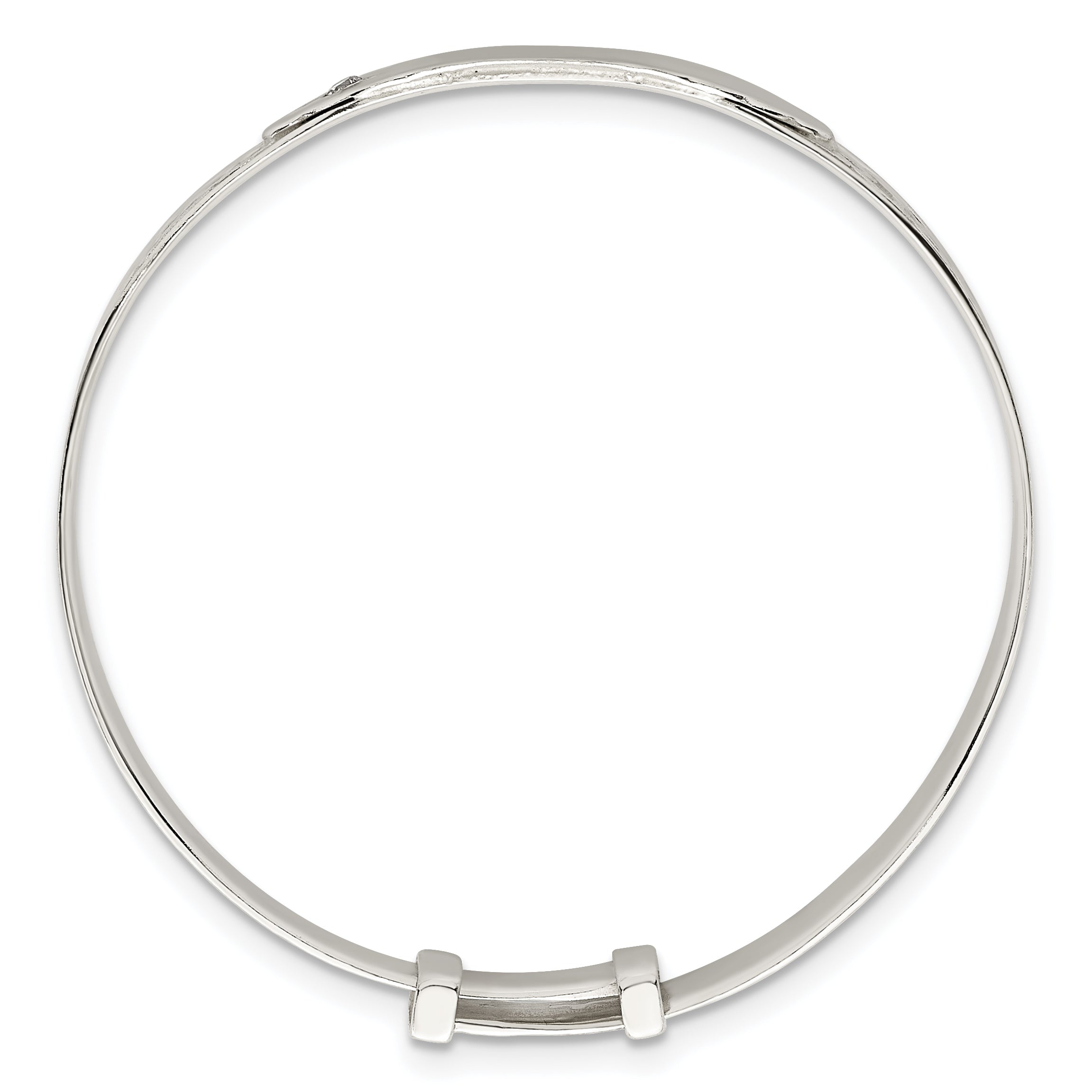 Sterling Silver Polished White CZ Claddagh Expandable Slip-on Baby ID Bangle