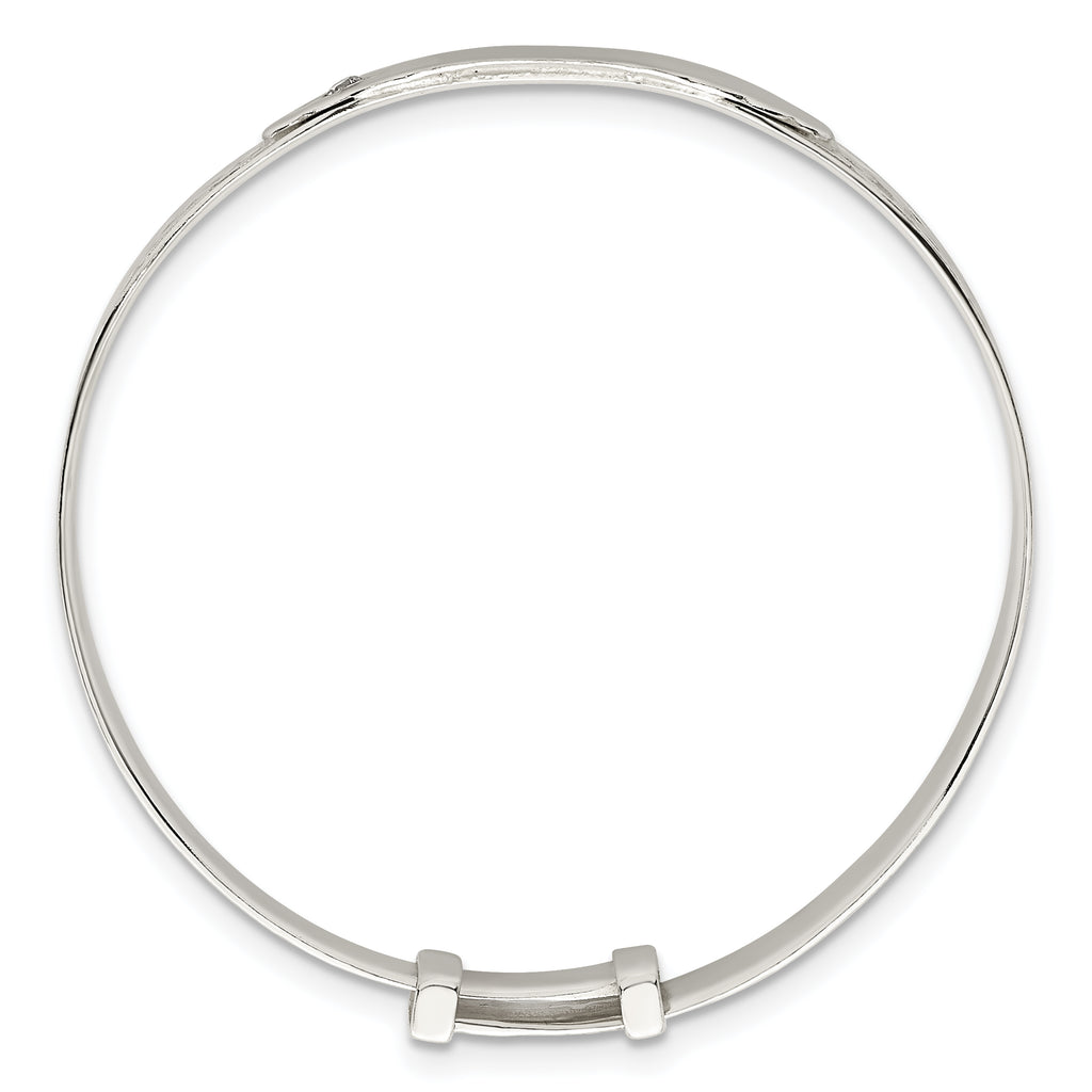 Sterling Silver Polished White CZ Claddagh Expandable Slip-on Baby ID Bangle