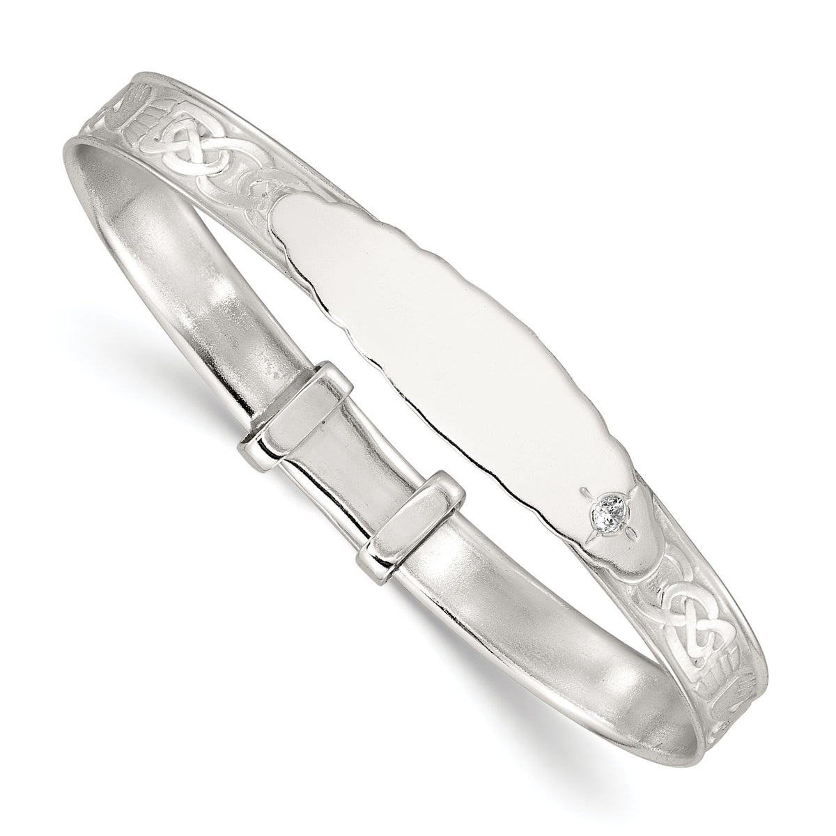 White Cubic Zirconia Baby ID Bangle Bracelet in Sterling Silver, 7.5mm Adjustable - Sophia Jewelers Main image