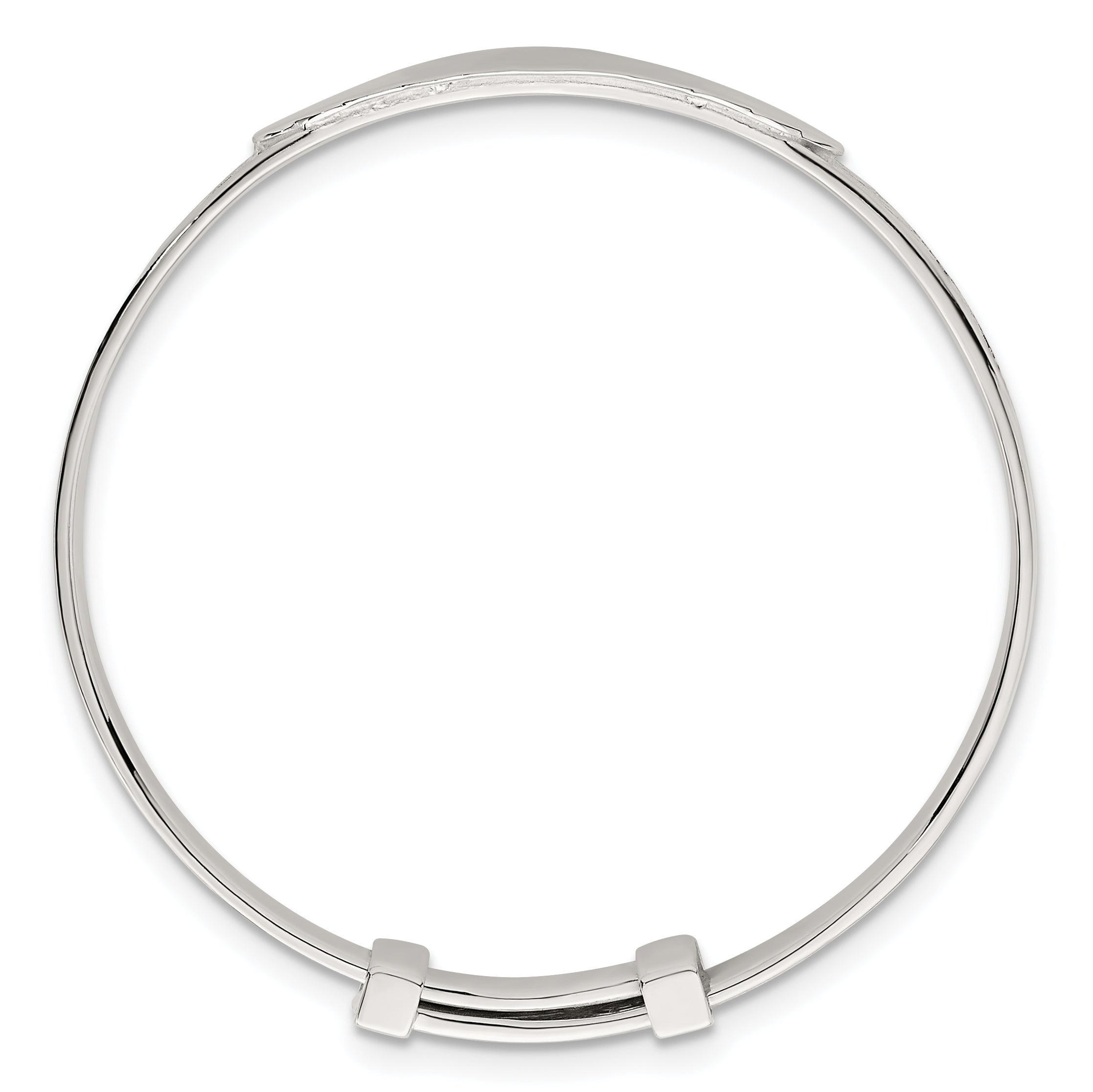 Sterling Silver Polished Textured Floral Expandable Slip-on Baby ID Bangle Secondary image