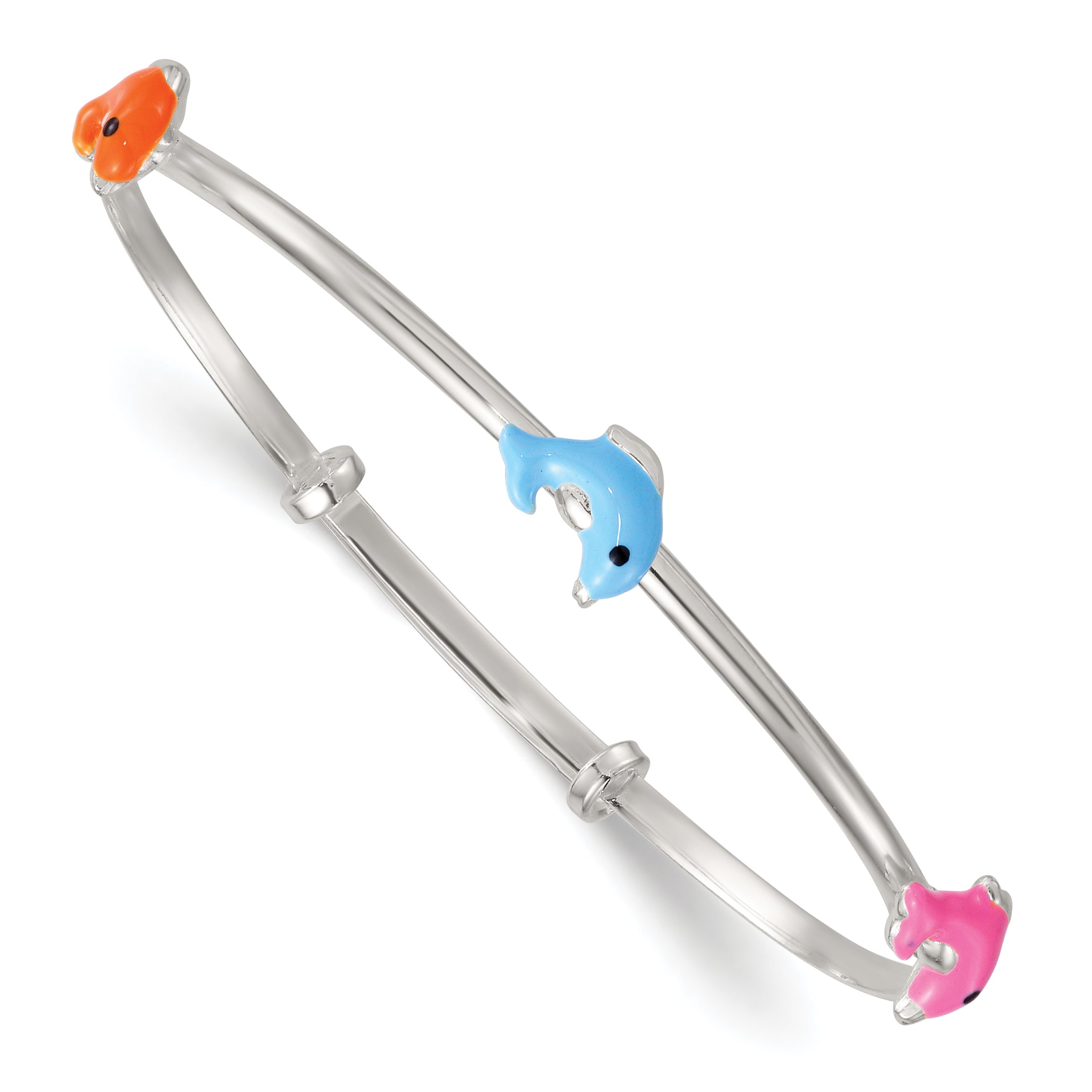 Sterling Silver Blue/Pink/Black Enamel Dolphins Childrens Expandable Slip-on Bangle Main image