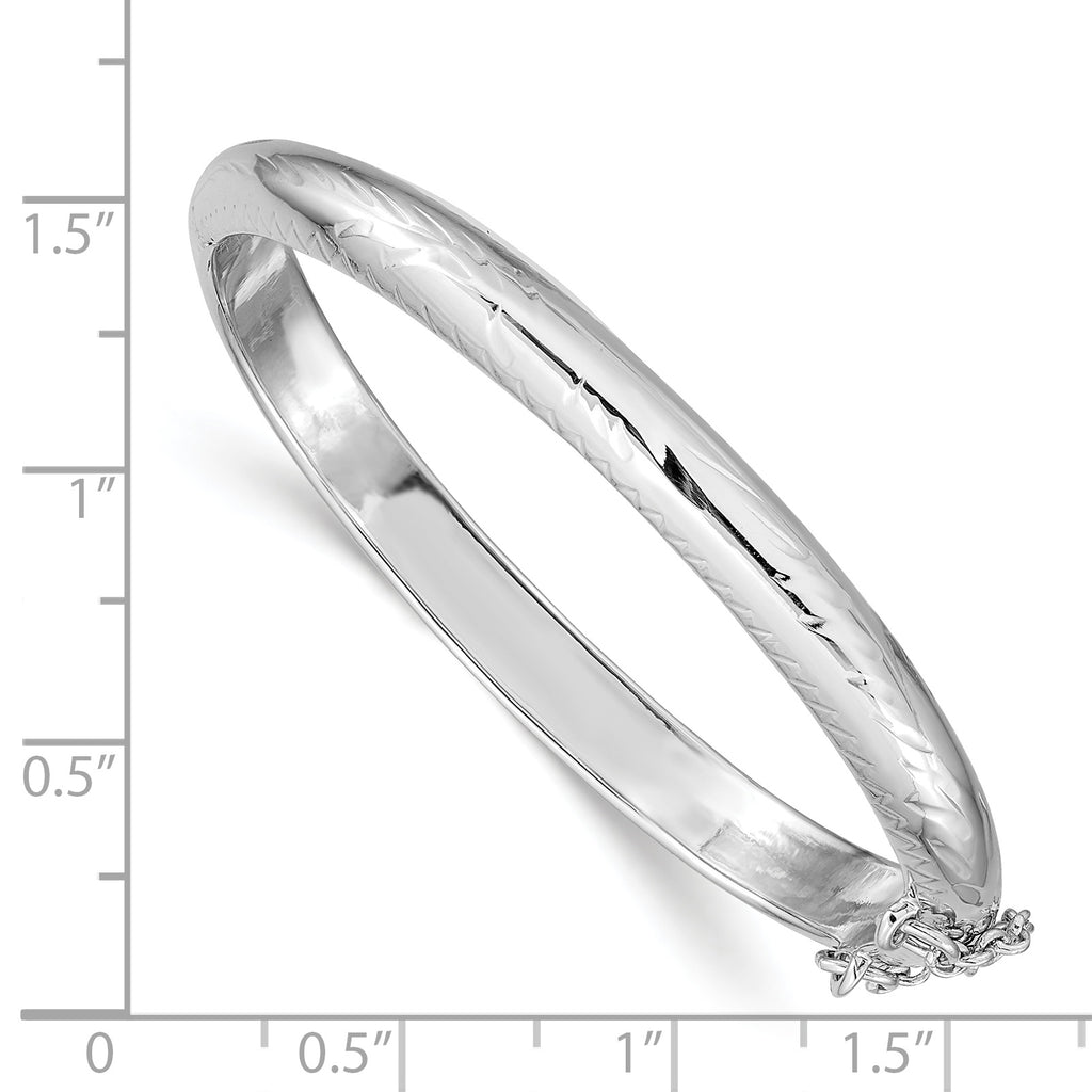 Sterling Silver RH-plated Polished Diamond-Cut 5mm Hinged Baby Bangle Bracelet