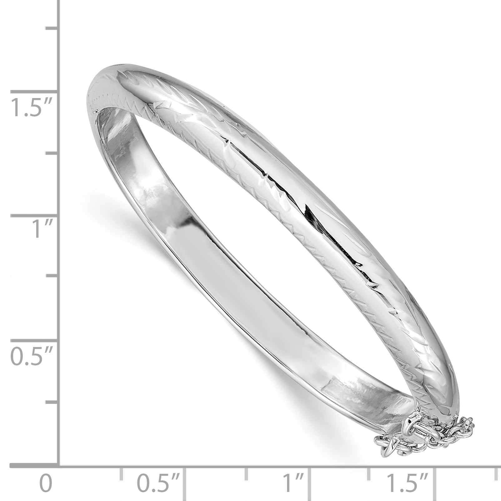 Sterling Silver RH-plated Polished Diamond-Cut 5mm Hinged Baby Bangle Bracelet