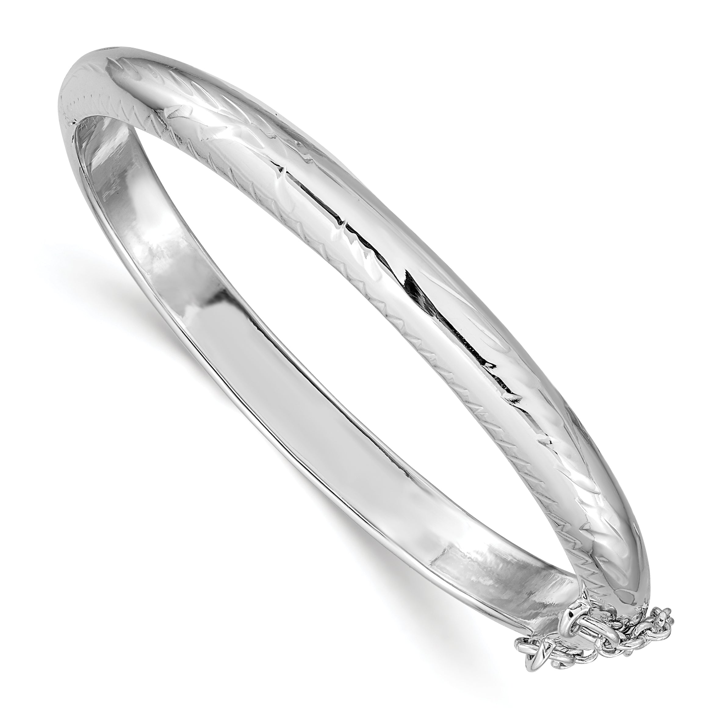 Sterling Silver RH-plated Polished Diamond-Cut 5mm Hinged Baby Bangle Bracelet