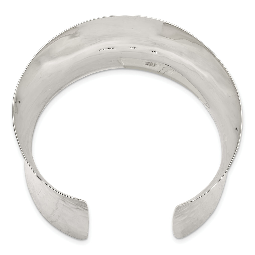 Sterling Silver Polished Hammered Concave 49.5mm Cuff Bangle