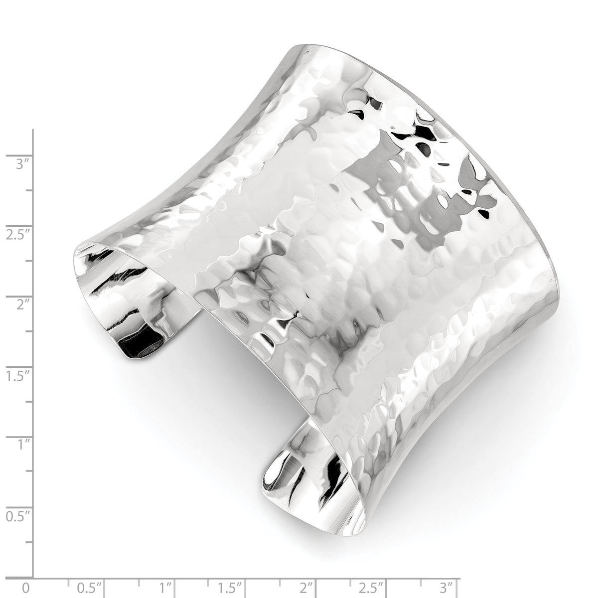 Sterling Silver Polished Hammered Concave 49.5mm Cuff Bangle