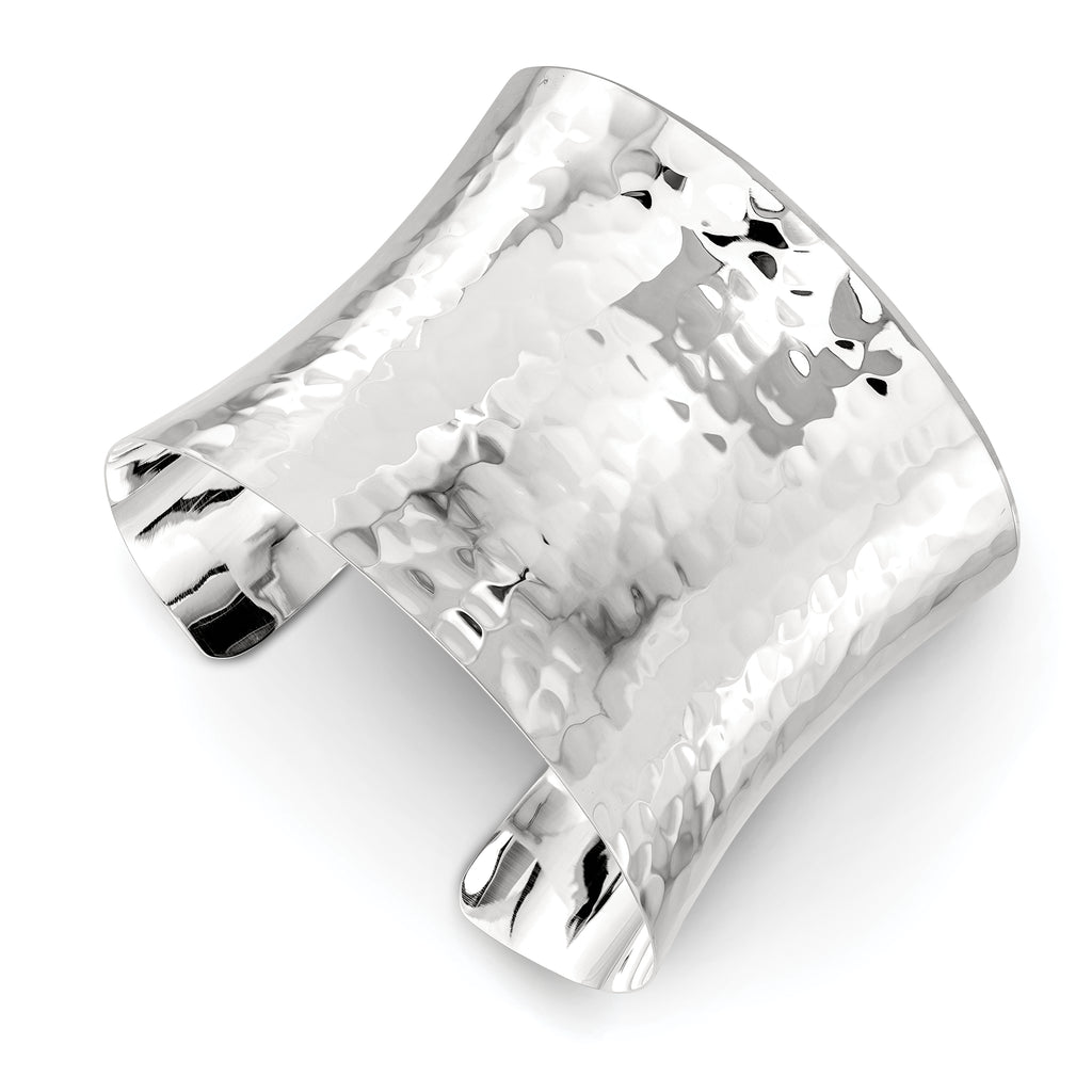 Sterling Silver Polished Hammered Concave 49.5mm Cuff Bangle