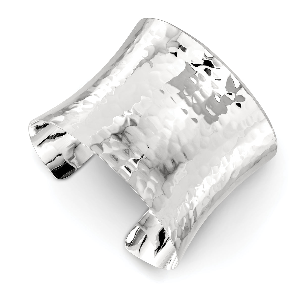 Sterling Silver Polished Hammered Concave 49.5mm Cuff Bangle