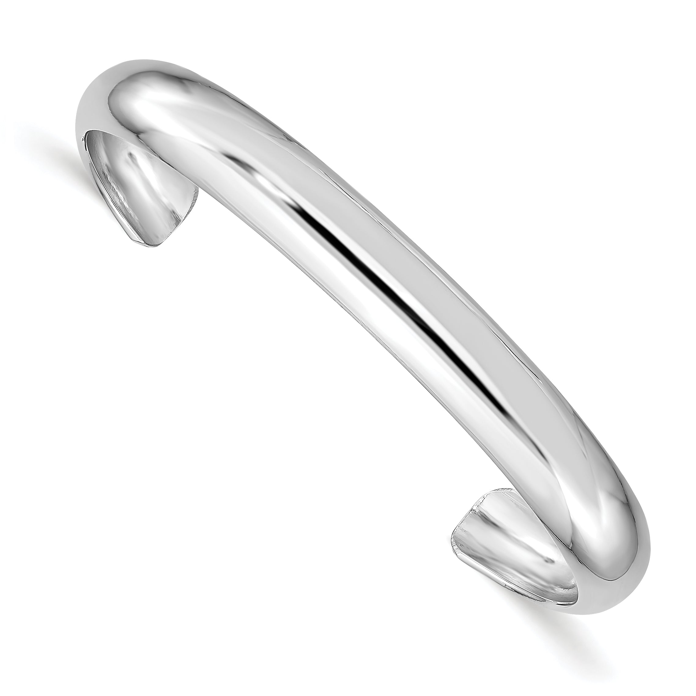 Sterling Silver Rhod-plated Polished & Domed 6mm Children's Cuff Bangle Main image