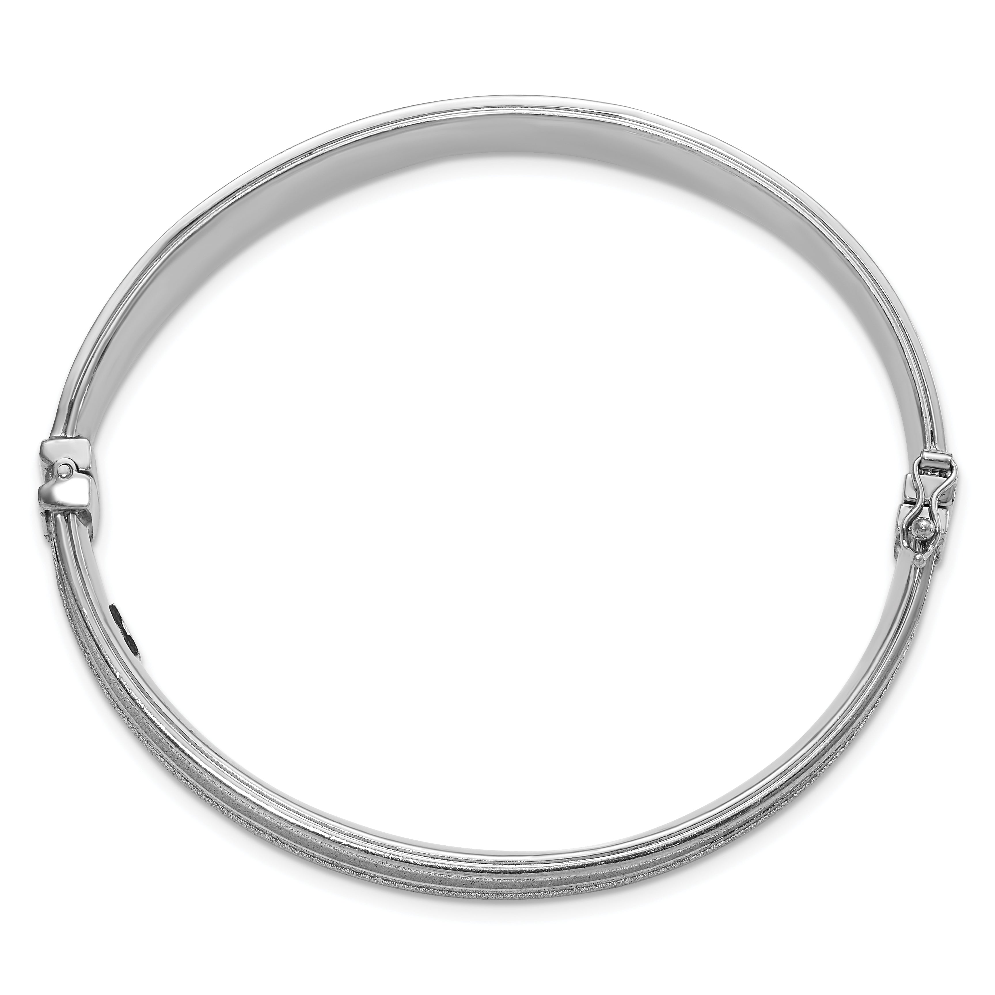 Sterling Silver Polished & Textured Baguette Glitter Hinged Bangle Bracelet for Women Secondary image