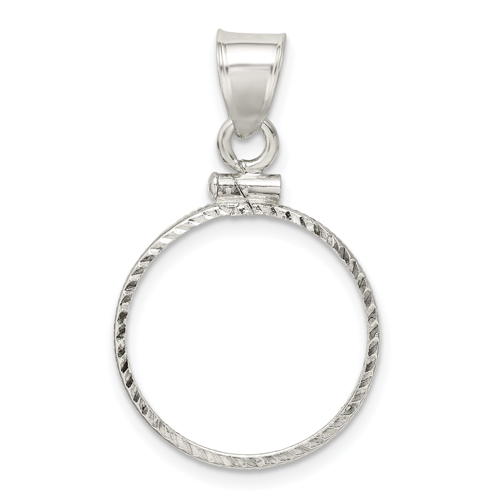 Wideband Distinguished Coin Jewelry Sterling Silver Polished and Diamond-cut 19.1 x 1.5mm $0.01 Screw Top Coin Bezel Pendant