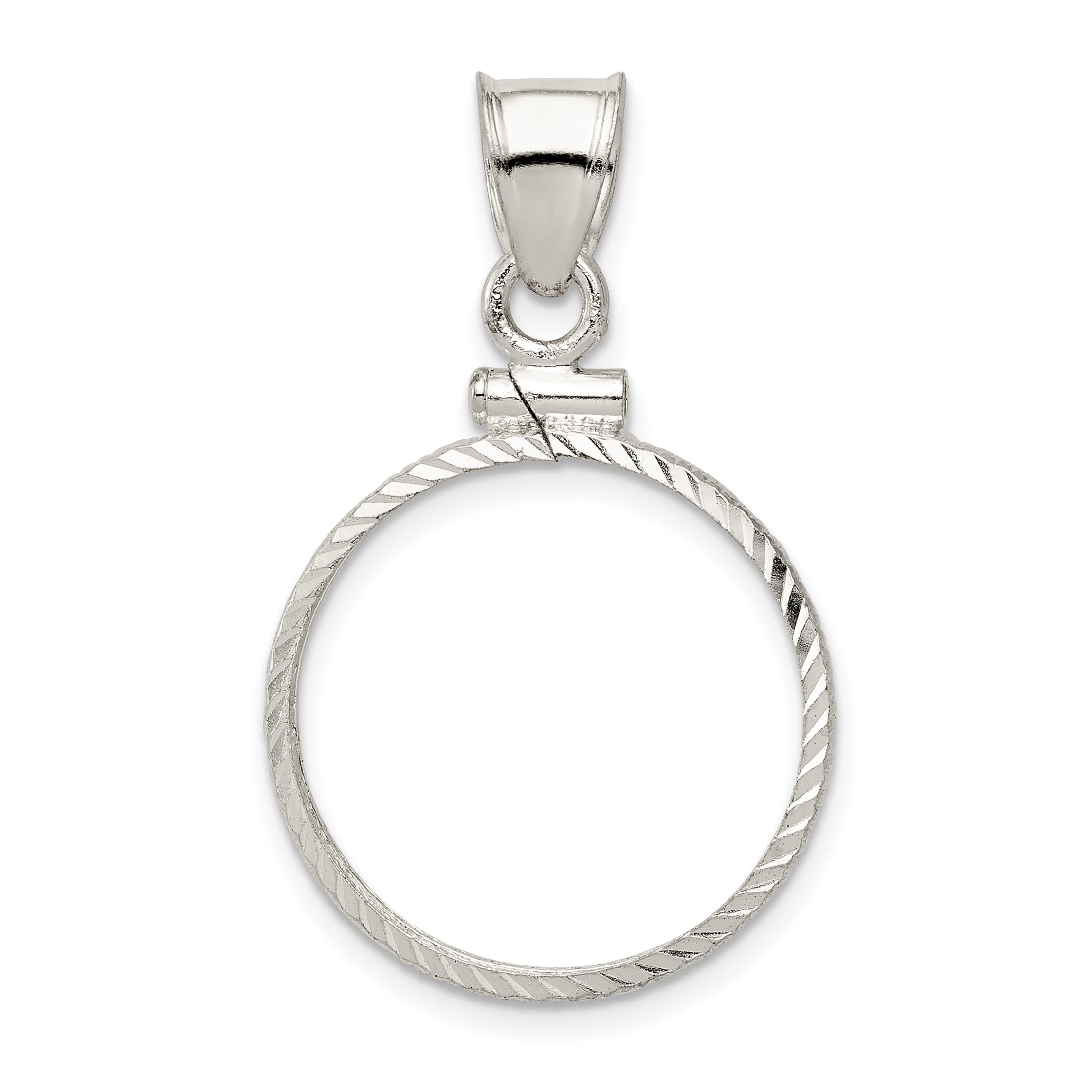 Wideband Distinguished Coin Jewelry Sterling Silver Polished and Diamond-cut 19.1 x 1.5mm $0.01 Screw Top Coin Bezel Pendant Main image