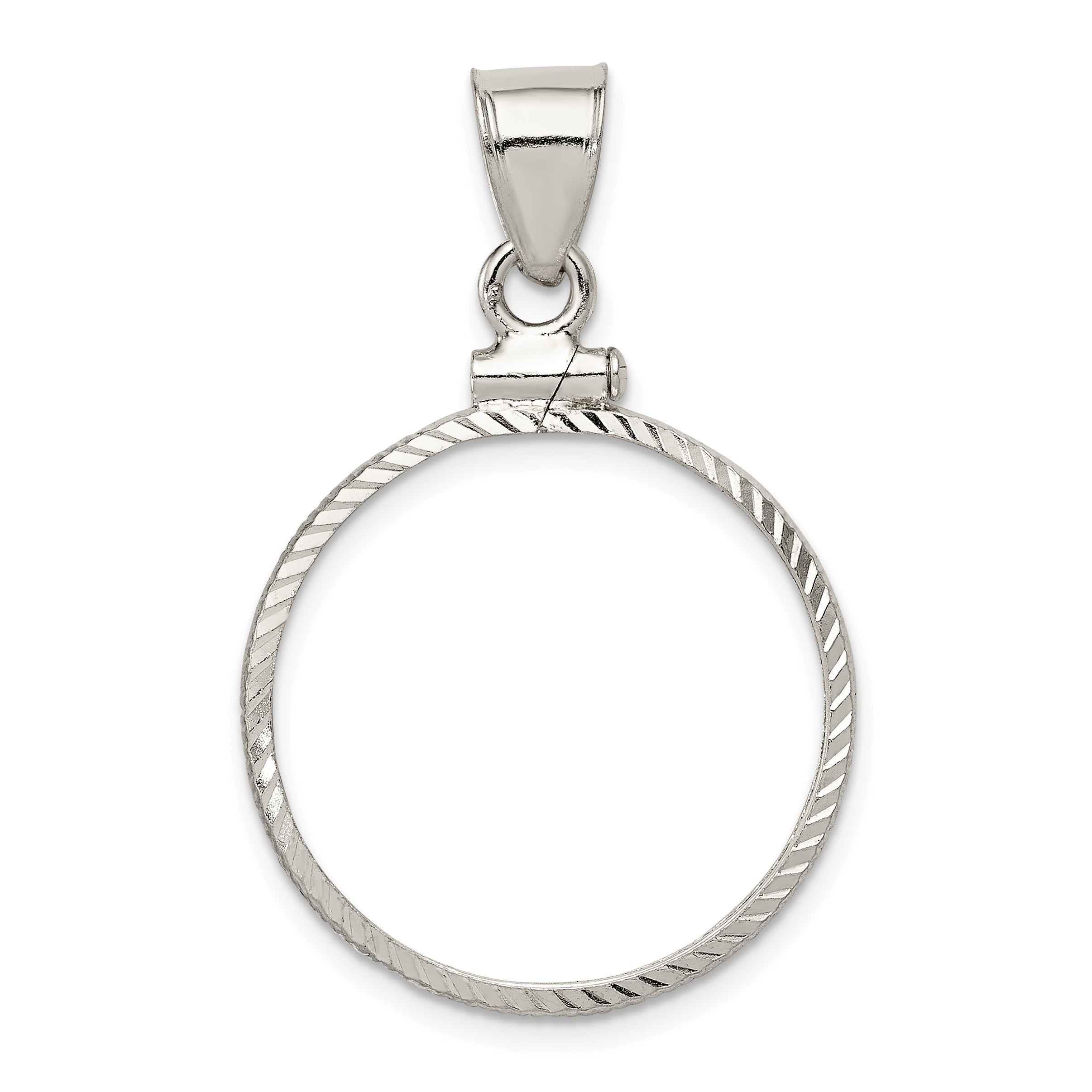 Wideband Distinguished Coin Jewelry Sterling Silver Polished and Diamond-cut 21.1 x 2.0mm $0.05 Screw Top Coin Bezel Pendant Main image