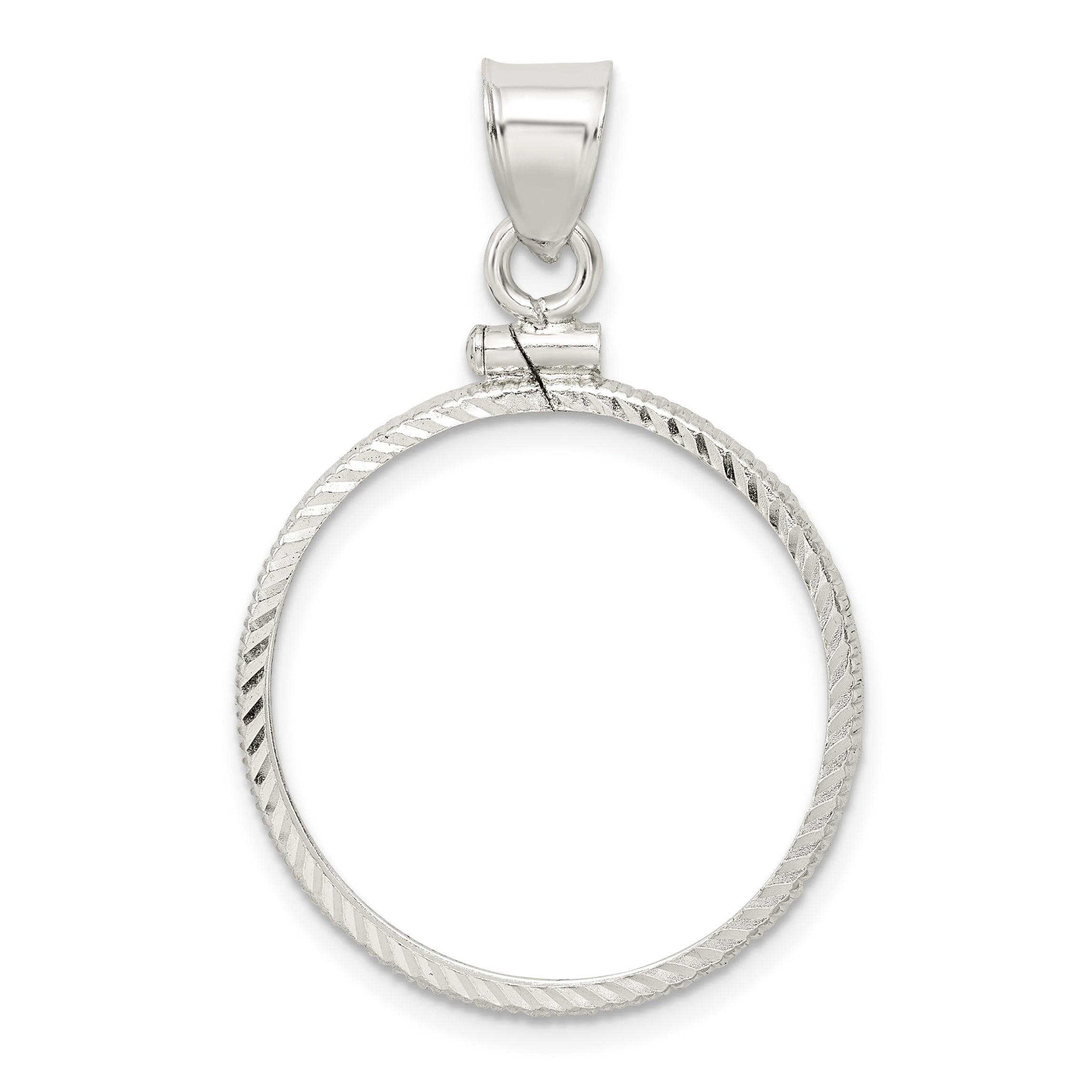 Wideband Distinguished Coin Jewelry Sterling Silver Polished and Diamond-cut 24.1 x 1.7mm $0.25 Screw Top Coin Bezel Pendant