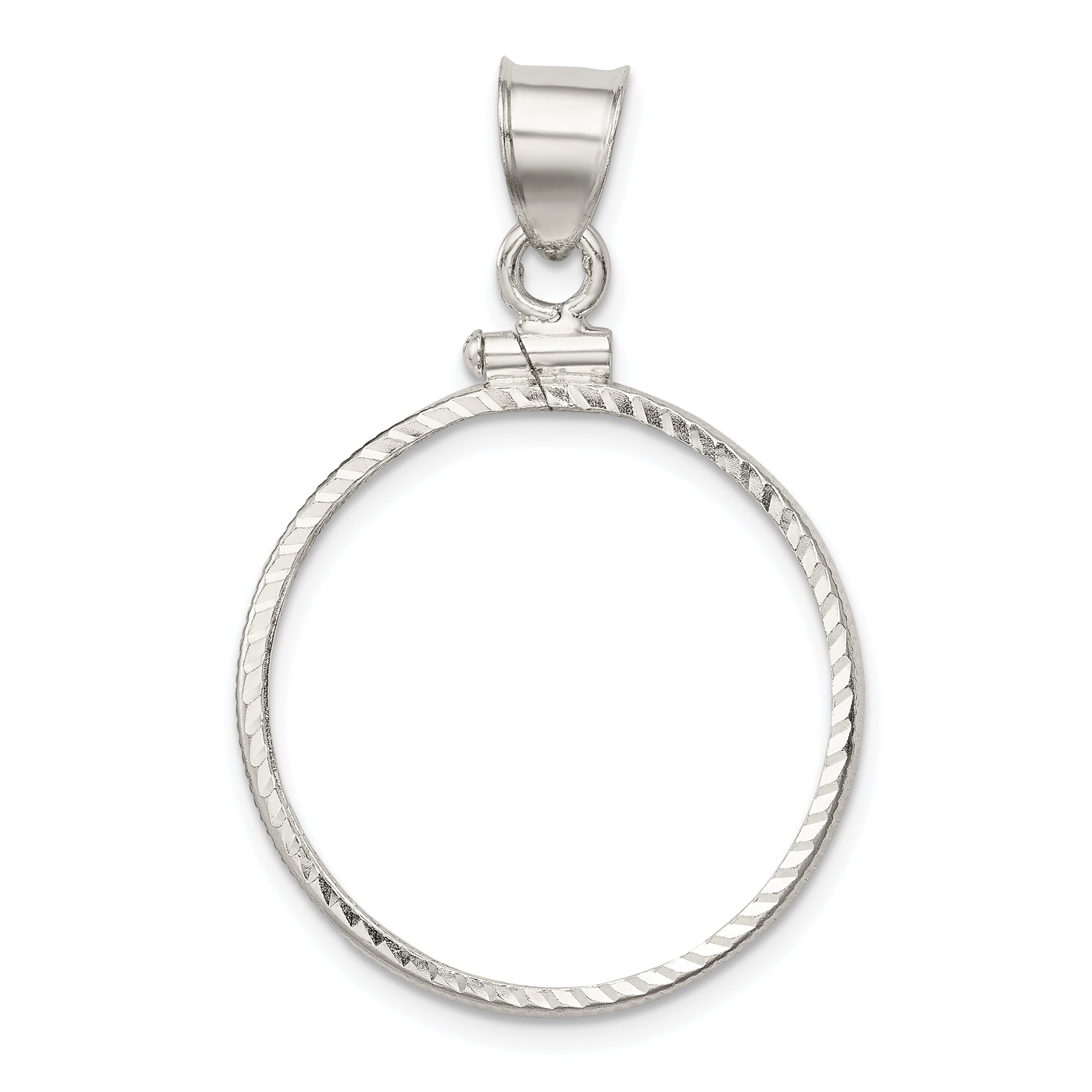 Wideband Distinguished Coin Jewelry Sterling Silver Polished and Diamond-cut 24.1 x 1.7mm $0.25 Screw Top Coin Bezel Pendant Main image