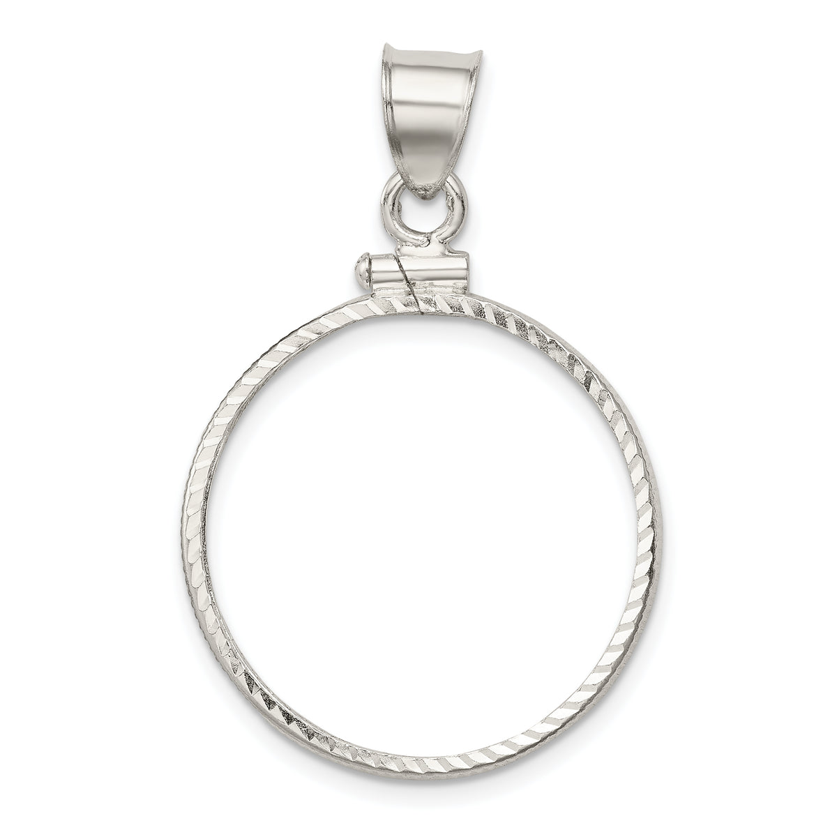 Wideband Distinguished Coin Jewelry Sterling Silver Polished and Diamond-cut 24.1 x 1.7mm $0.25 Screw Top Coin Bezel Pendant