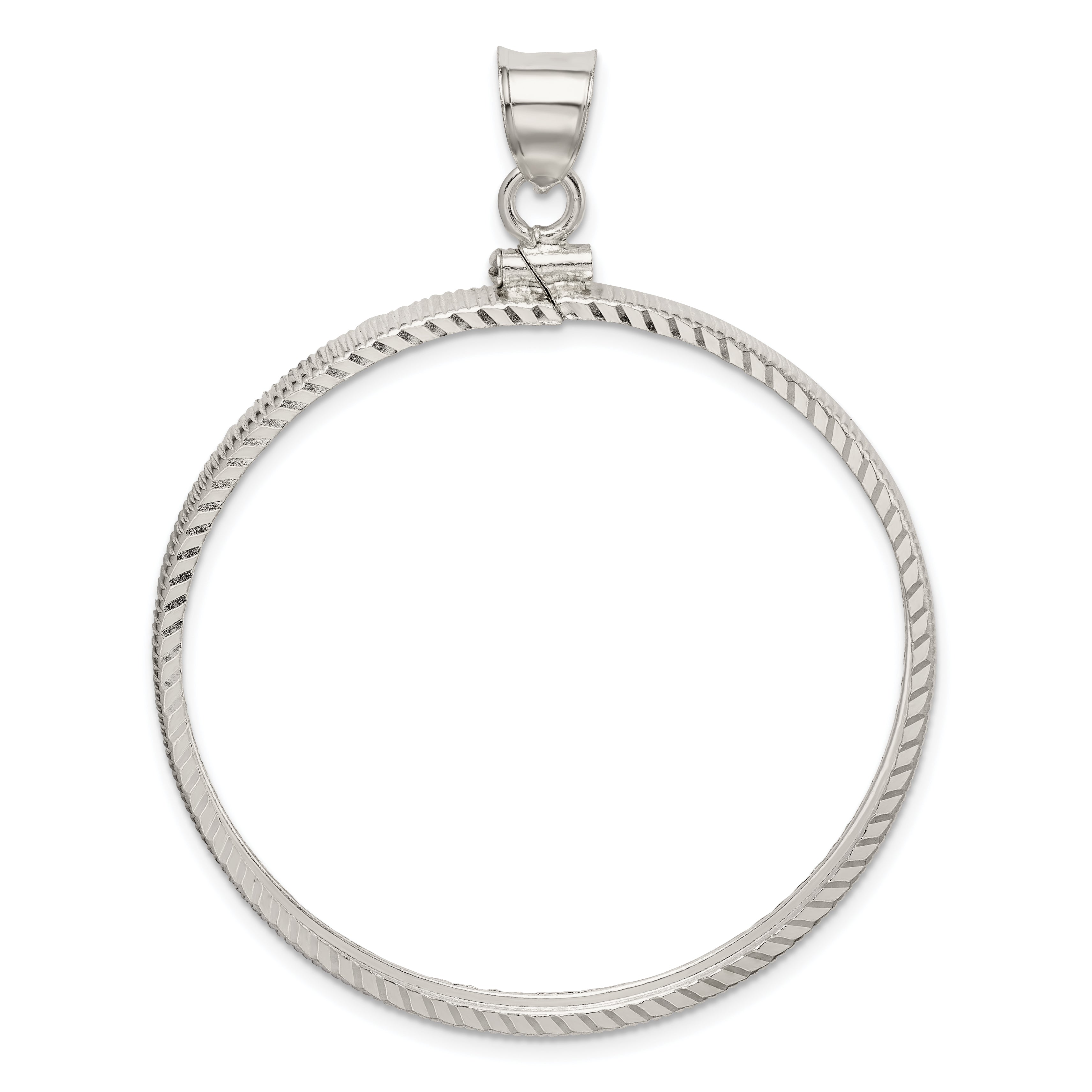 Wideband Distinguished Coin Jewelry Sterling Silver Polished and Diamond-cut 39.4 x 3.1mm 1 oz. Screw Top Coin Bezel Pendant Main image