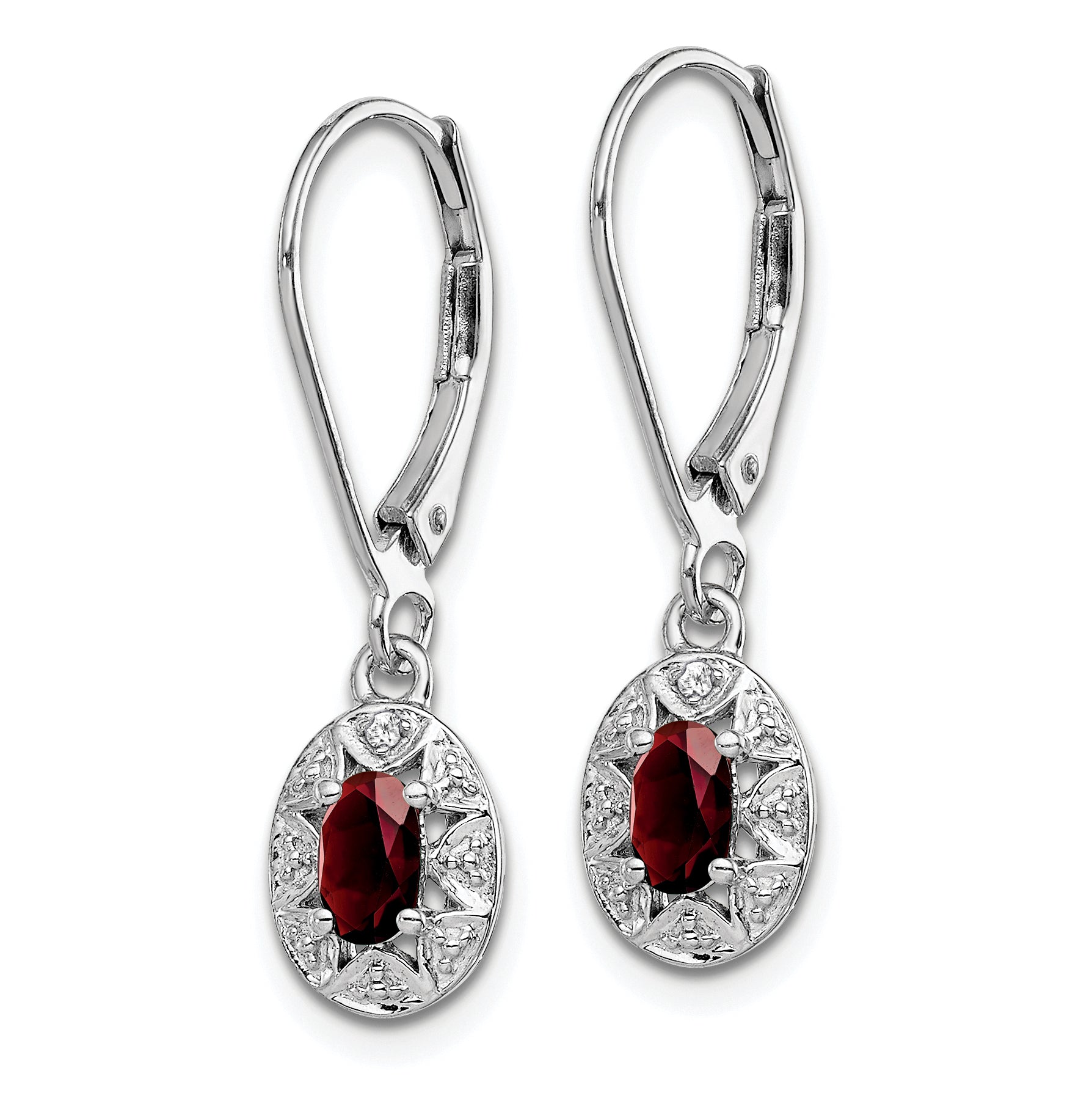 Sterling Silver Rhodium-plated Diam. & Garnet Earrings Secondary image