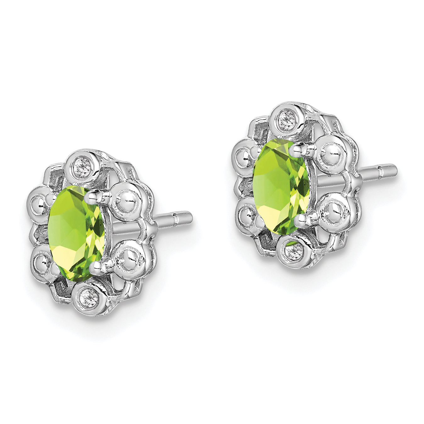 Sterling Silver Rhodium-plated Peridot & Diam. Earrings Secondary image