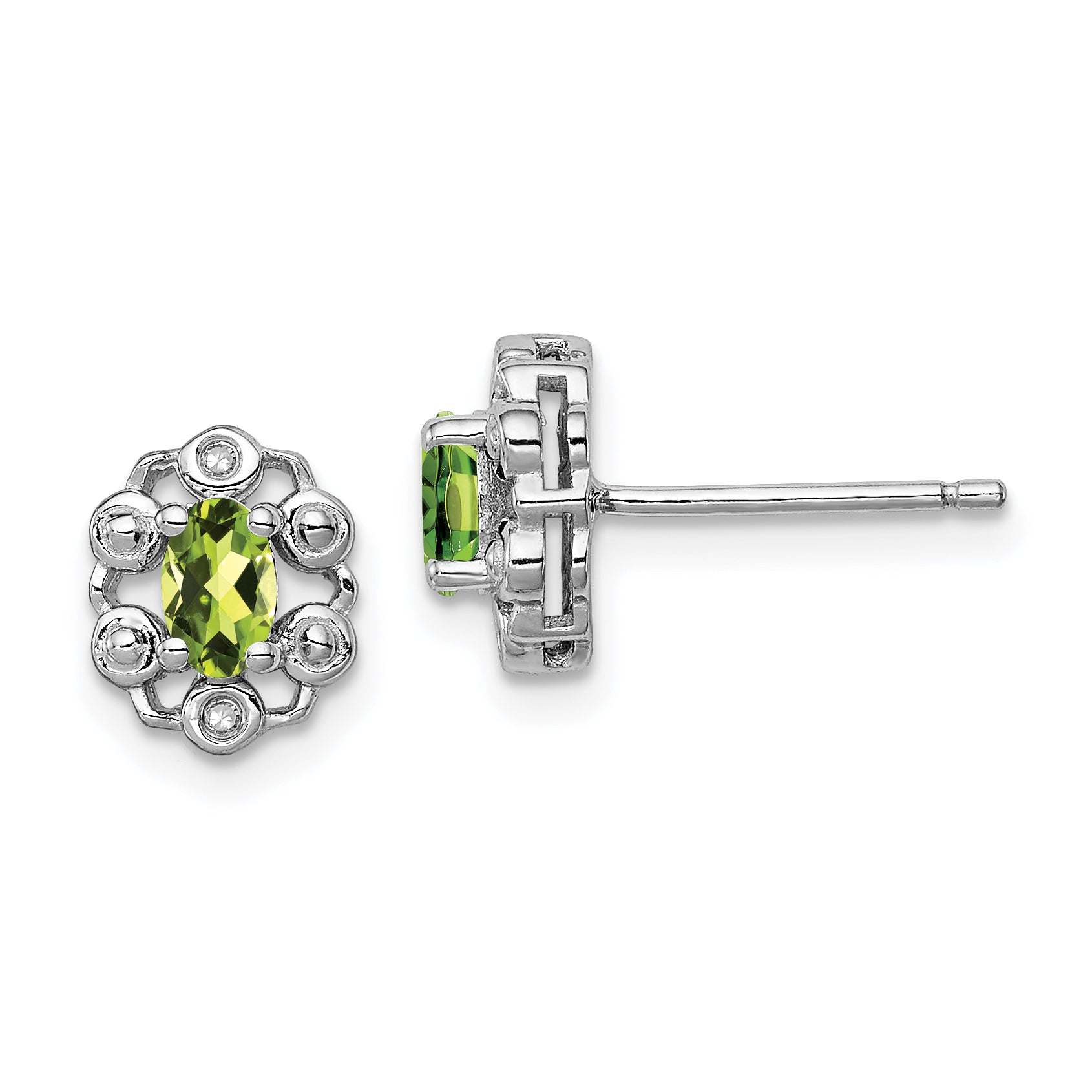 Sterling Silver Rhodium-plated Peridot & Diam. Earrings Main image