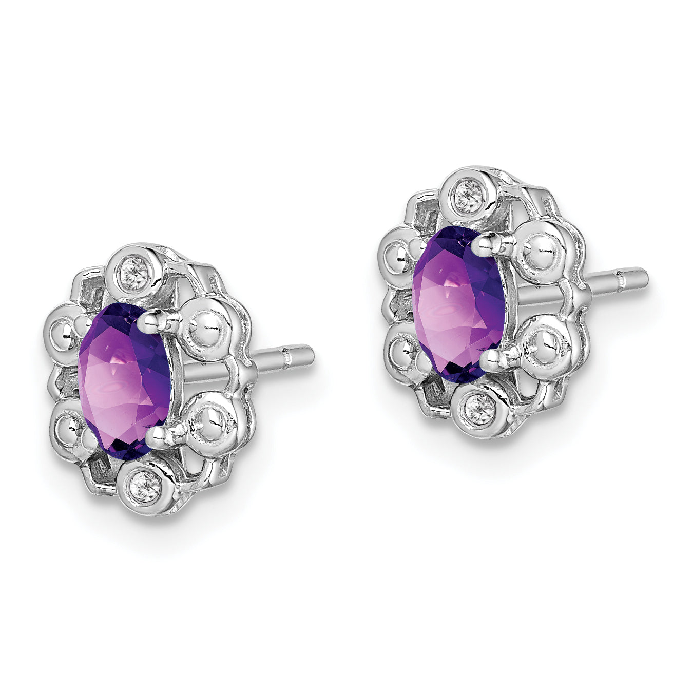 Sterling Silver Rhodium-plated Amethyst & Diam. Earrings Secondary image