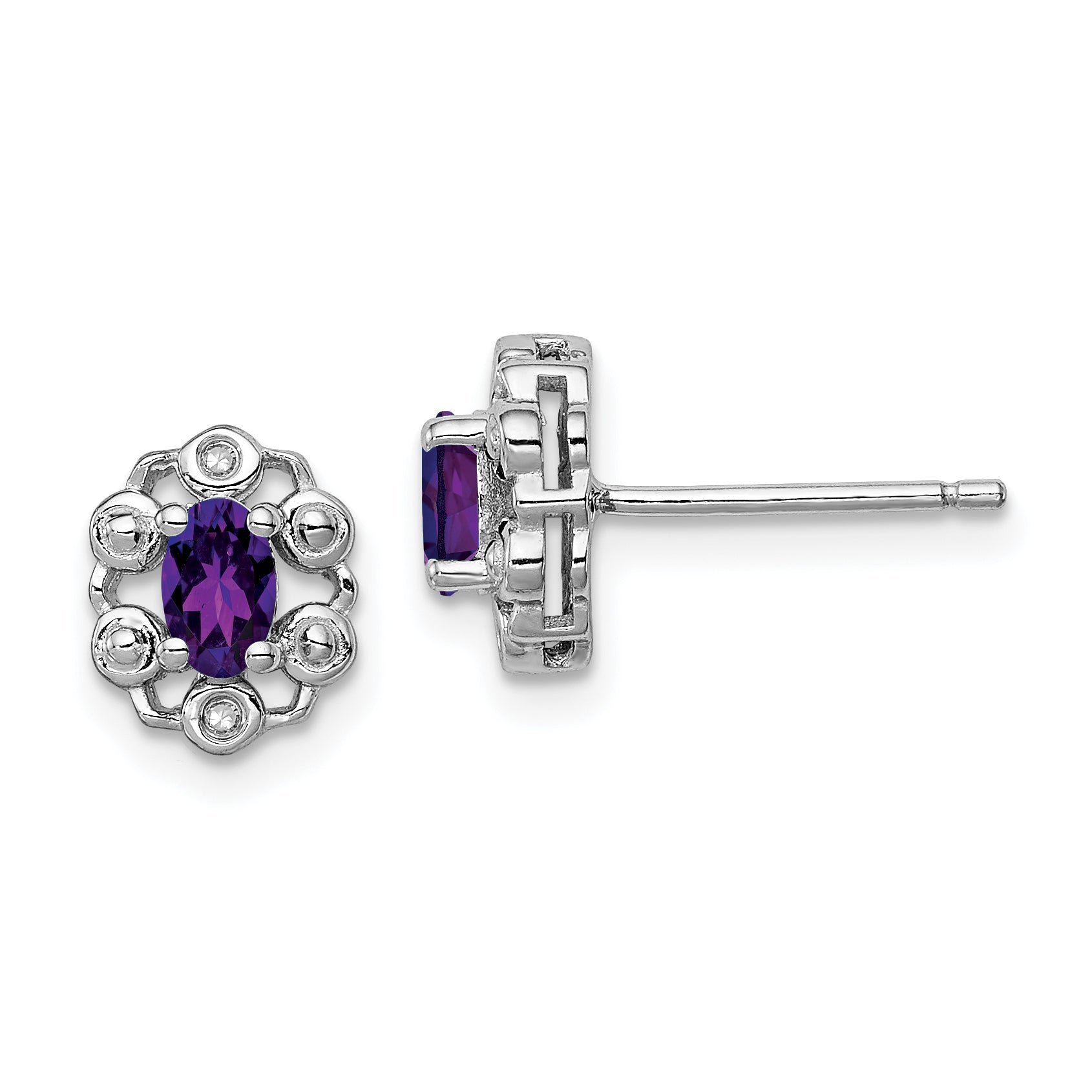 Sterling Silver Rhodium-plated Amethyst & Diam. Earrings Main image