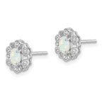 Sterling Silver Rhodium-plated Created Opal & Diam. Earrings