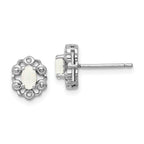 Sterling Silver Rhodium-plated Created Opal & Diam. Earrings