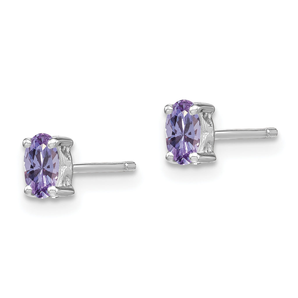 Sterling Silver Rhodium-plated 5x3mm Oval Rhodolite Garnet Post Earrings