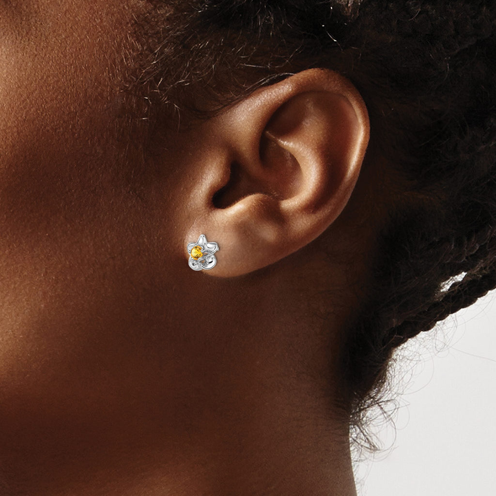 Citrine Stud Earrings in Sterling Silver with Floral, 3mm - Sophia Jewelers