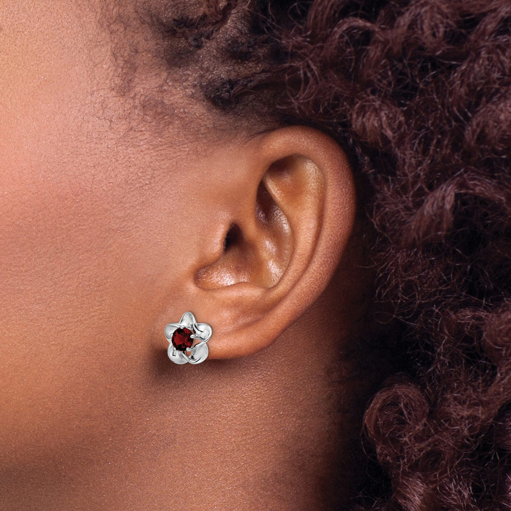 Ruby Floral Stud Earrings in Sterling Silver, 5.01mm Lightweight - Sophia Jewelers
