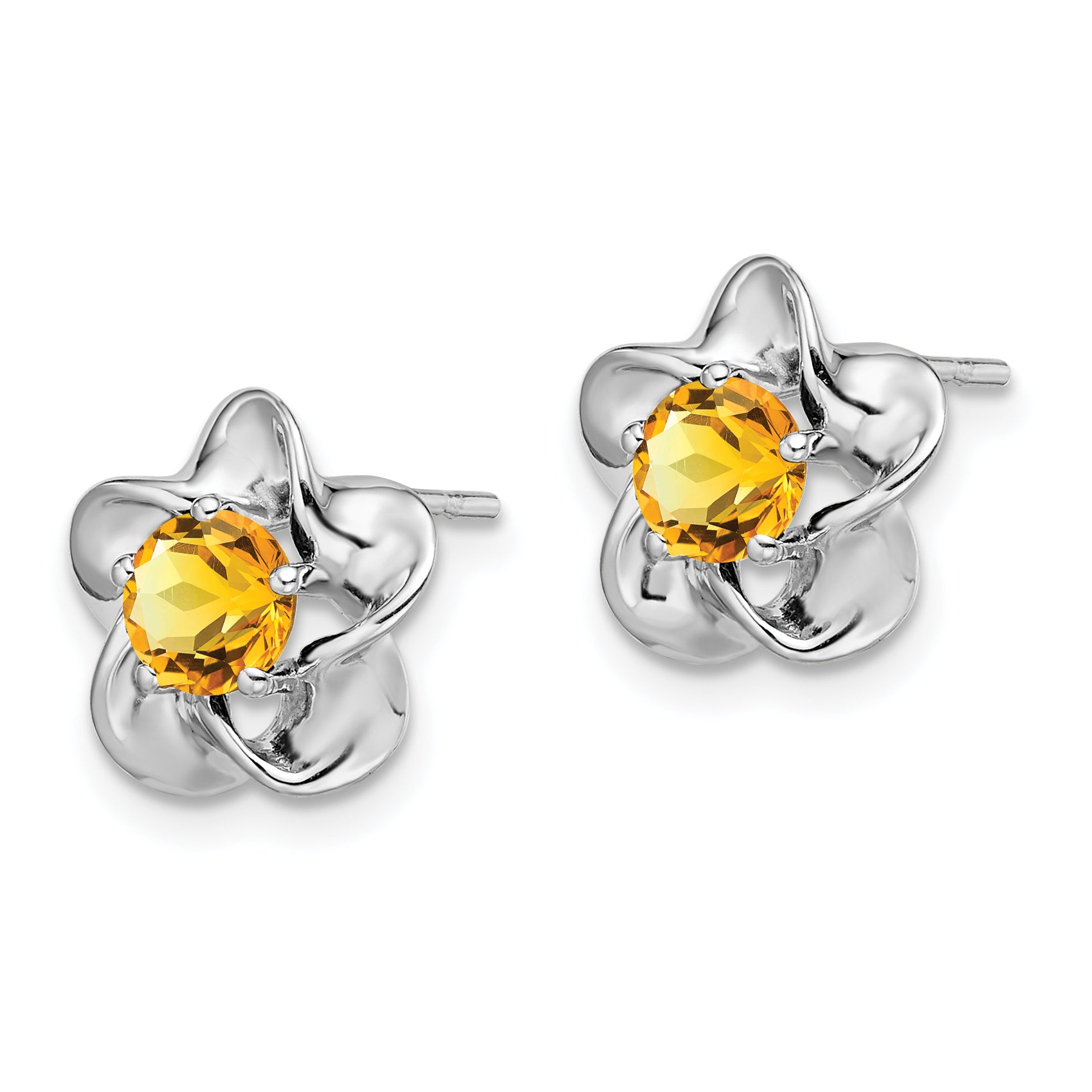 Sterling Silver Rhodium-plated Floral Citrine Post Earrings Secondary image