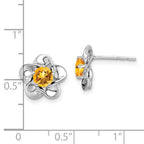 Sterling Silver Rhodium-plated Floral Citrine Post Earrings